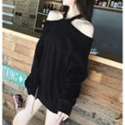 Plain Cold-shoulder Mini Pullover Dress