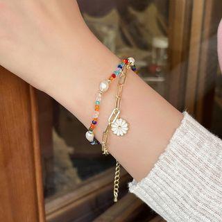 Flower Freshwater Pearl Bracelet 1 Pc - Gold - One Size