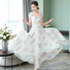 Short-sleeve Print A-line Maxi Dress
