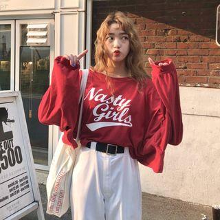 Batwing-sleeve Lettering T-shirt