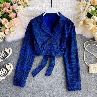 Bow-back Zebra Print Cropped Long-sleeve Blouse