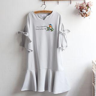 Bird Applique Striped A-line Dress