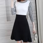 Knit Stripe Long-sleeve Mini A-line Dress