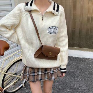 Contrast Trim Half-zip Sweater