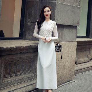 Long-sleeve Panel Long Dress