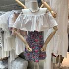 Off-shoulder Ruffle Trim Mock Two-piece Panel Floral Dress