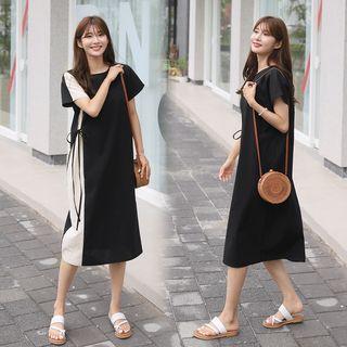 Tie-waist Two-tone Shift Dress