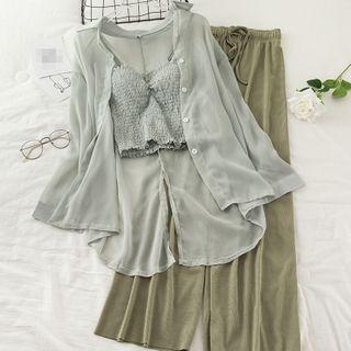 Plain Shirt / Cropped Camisole Top / Wide-leg Pants