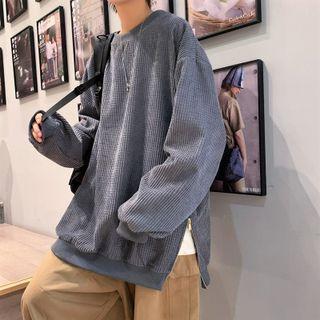 Slit Waffle Pattern Sweatshirt