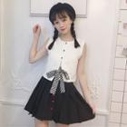 Gingham Bow-back Sleeveless Top / Pleated A-line Skirt