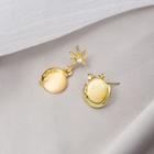 Moon & Star Cat Eye Stone Dangle Earring E3646 - 1 Pair - Asymmetric - Gold - One Size