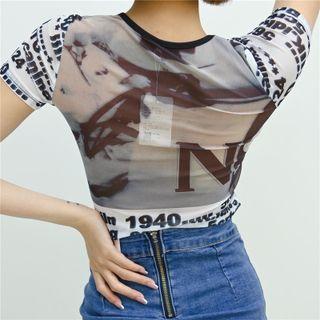 V-neck Printed Cropped Top