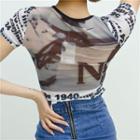 V-neck Printed Cropped Top
