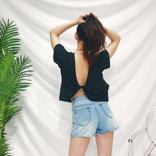 Short-sleeve Twisted Back Plain Top