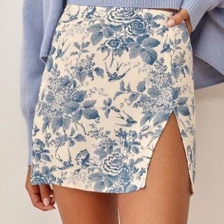 Floral Slit Mini Skirt