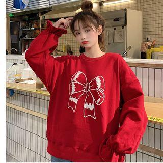 Ribbon Print Sweatshirt Red - One Size