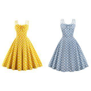 Strappy Dot Print Midi Dress