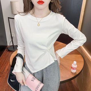 Long-sleeve Plain Twisted T-shirt