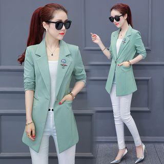 Notched-lapel Single-button Long Blazer