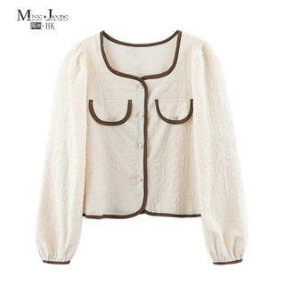 Square-neck Two Tone Button-up Top
