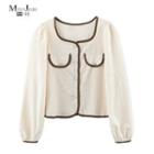 Square-neck Two Tone Button-up Top
