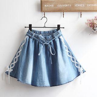 Ribbon Detail A-line Denim Skirt