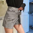 Plaid Tie-waist Shorts Black & White - One Size