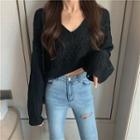 Long-sleeve V-neck Cable Knit Top