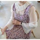 Frill-collar Wide-cuff Sheer Blouse