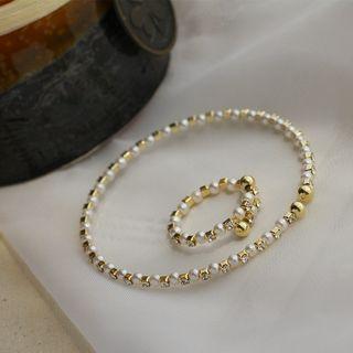 Rhinestone Faux Pearl Bracelet / Ring