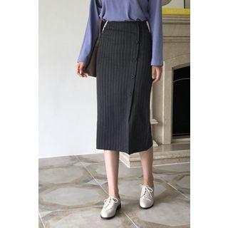 Buttoned Pinstripe H-line Midi Skirt