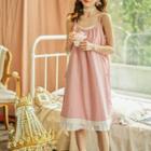 Spaghetti Strap Plaid Panel Lace-up Sleep Dress