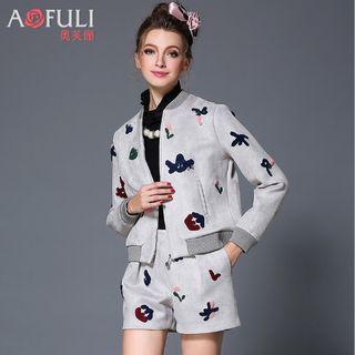 Set: Embroidered Zip Jacket + Shorts