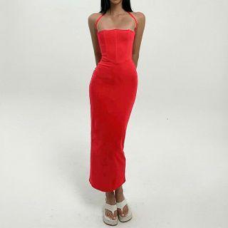 Halter Neck Plain Maxi Bodycon Dress