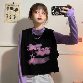 Long-sleeve Mock Neck T-shirt / Printed Tank Top