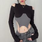 Long Sleeve Colorblock Cut-out Top