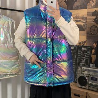 Sleeveless Glitter Gradient Padded Coat