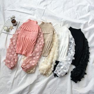 Chiffon Sleeve Ribbed Sweater