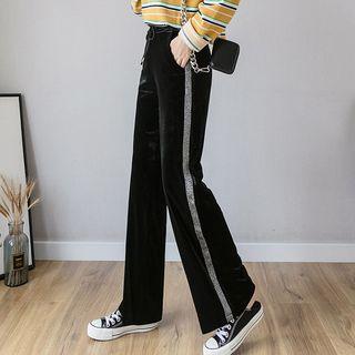 Glitter Trim Velvet Wide Leg Pants