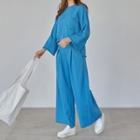 Set: 3/4-sleeve Top + Pintuck-front Pants