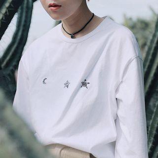 Printed Long-sleeve T-shirt Light Blue - M