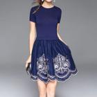 Short-sleeve Embroidery A-line Dress