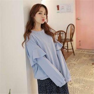 Round-neck Ruffle-trim Sweatshirt