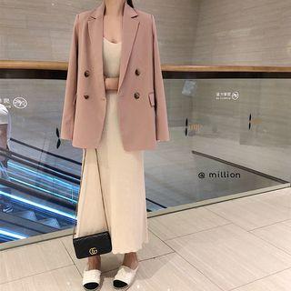 Spaghetti-strap Midi Knit Dress / Double-breasted Blazer