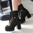 Platform Chunky Heel Lace Up Short Boots