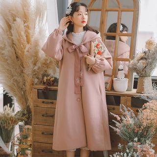 Ribbon Hooded Single-breasted Midi Coat