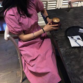Plain Drawstring Short-sleeve A-line Dress
