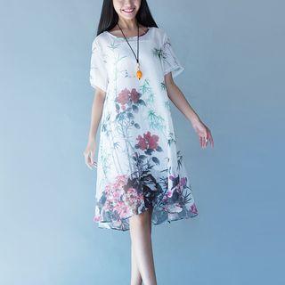 Floral Print Short Sleeve T-shirt Dress