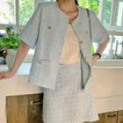 Short Sleeve Tweed Jacket / Mini Skirt