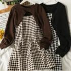Set: Cape Top + Sleeveless Checker Mini Dress